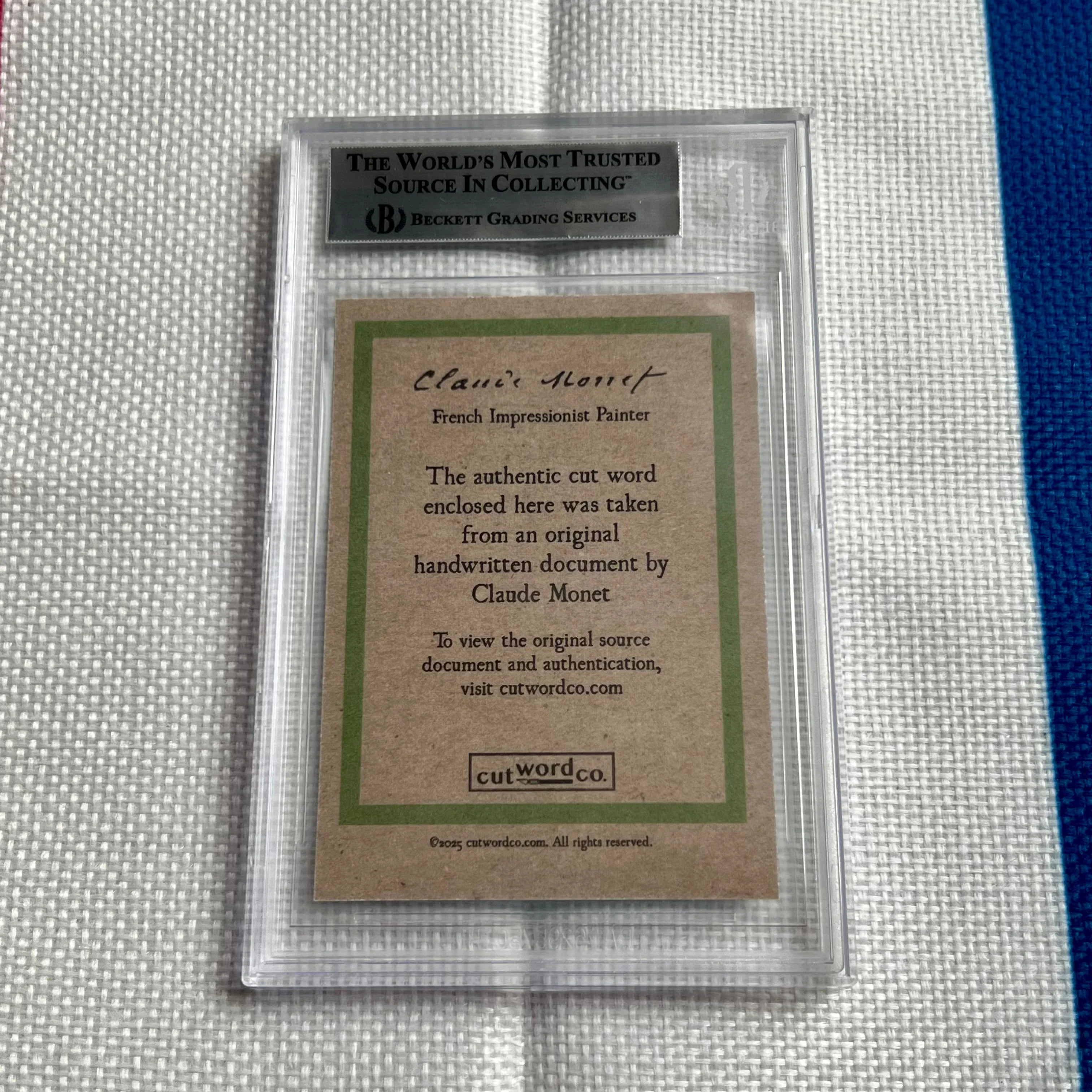 Claude Monet Beckett Encapsulated Handwriting - Removed from an Autograph Document - Image 3