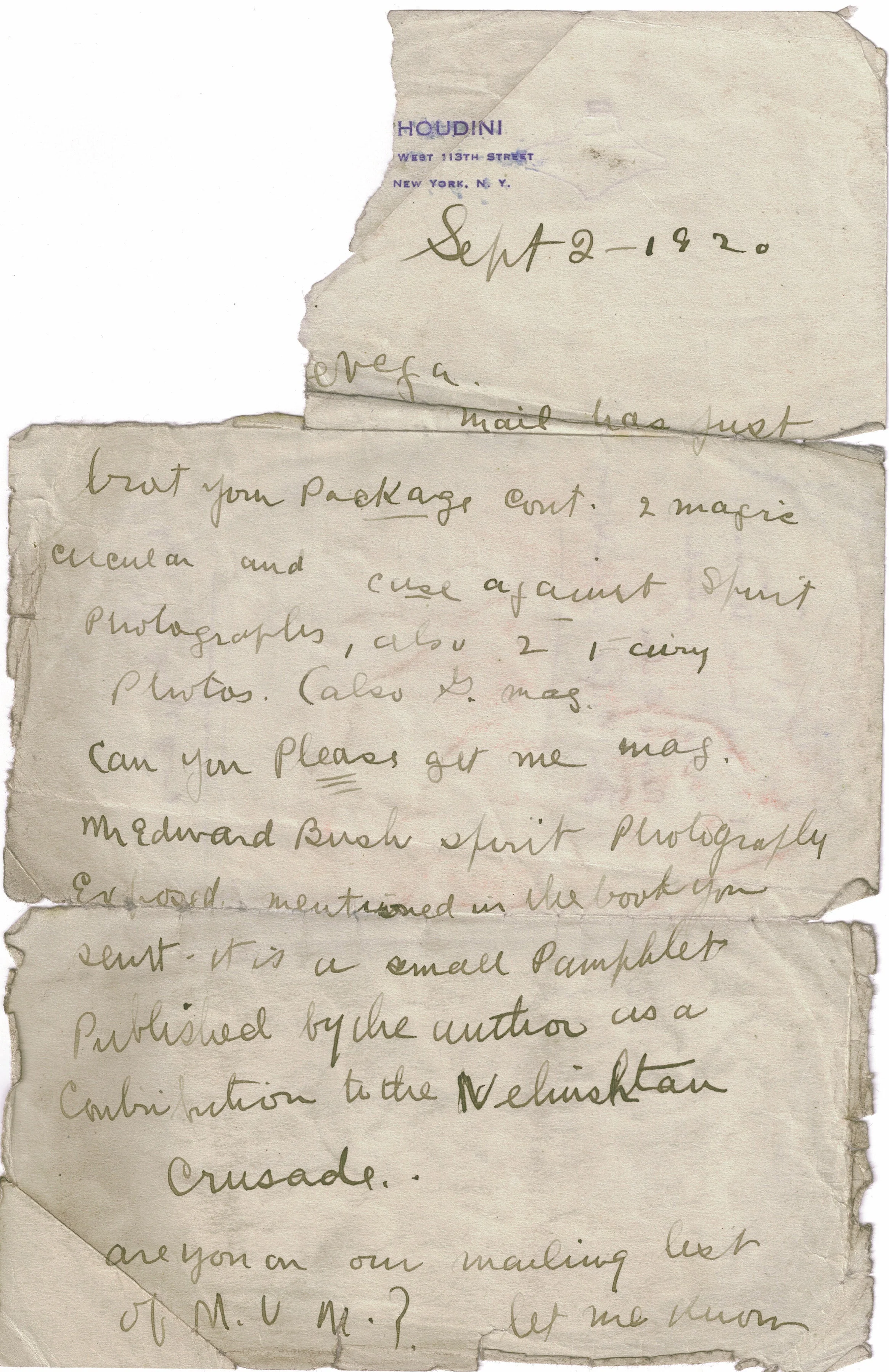 Harry Houdini Handwritten Word - Cut from a Autograph Letter Signed Beckett - Image 4