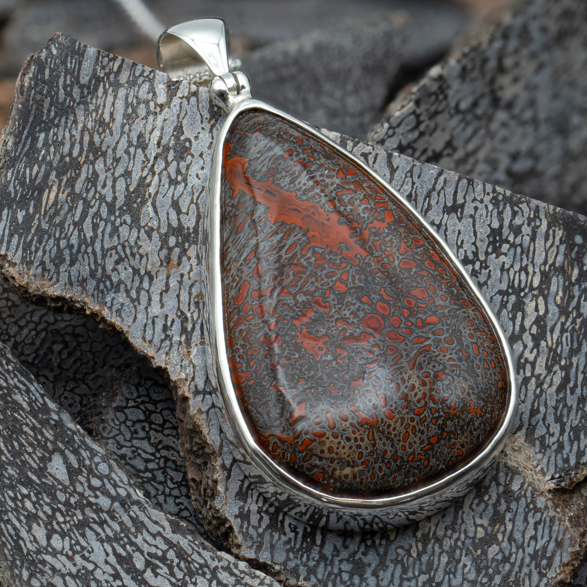 Red Dinosaur Gem Bone Pendant Necklace - Image 3