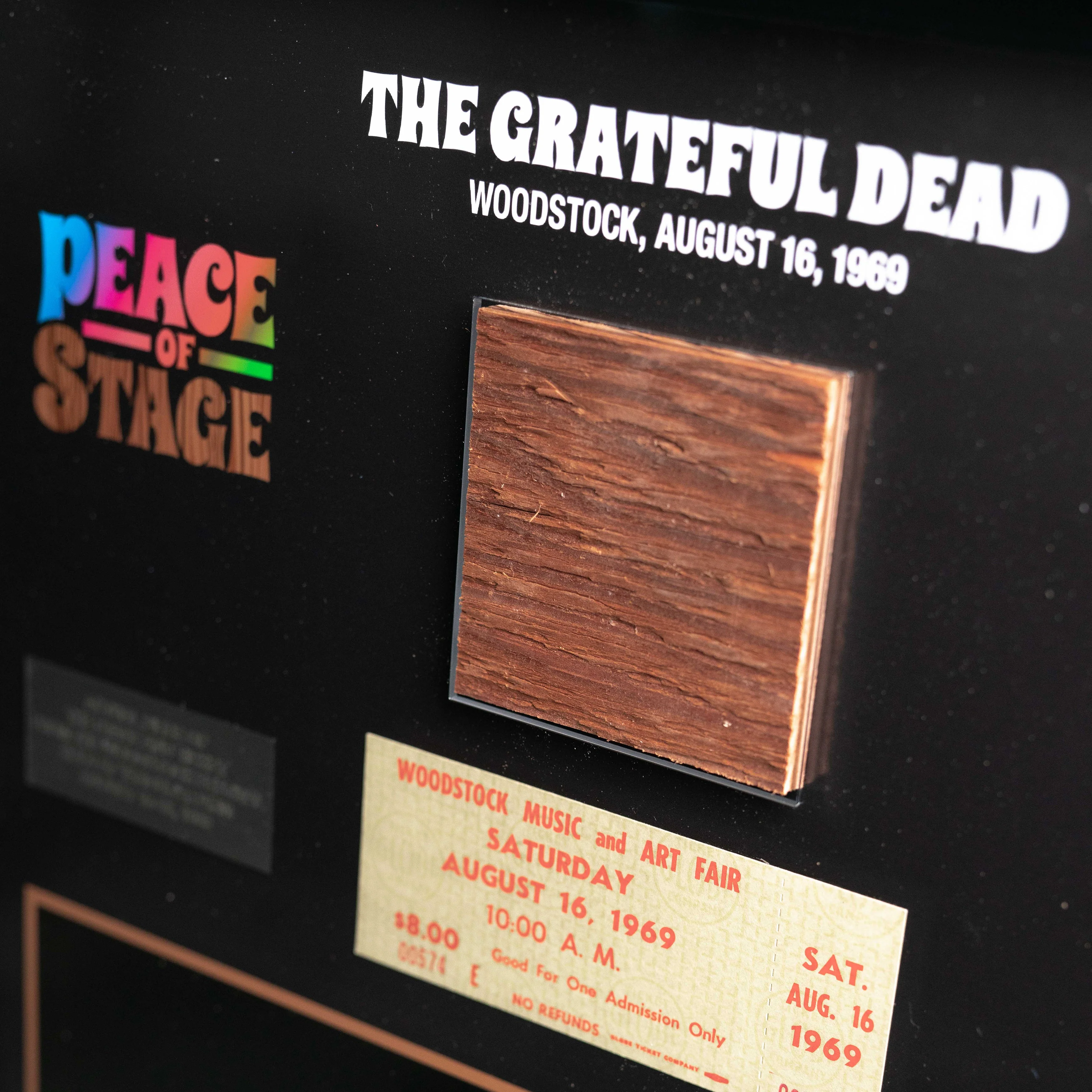 The Grateful Dead Frame with Piece of 1969 Woodstock Stage and Original Ticket - Image 2
