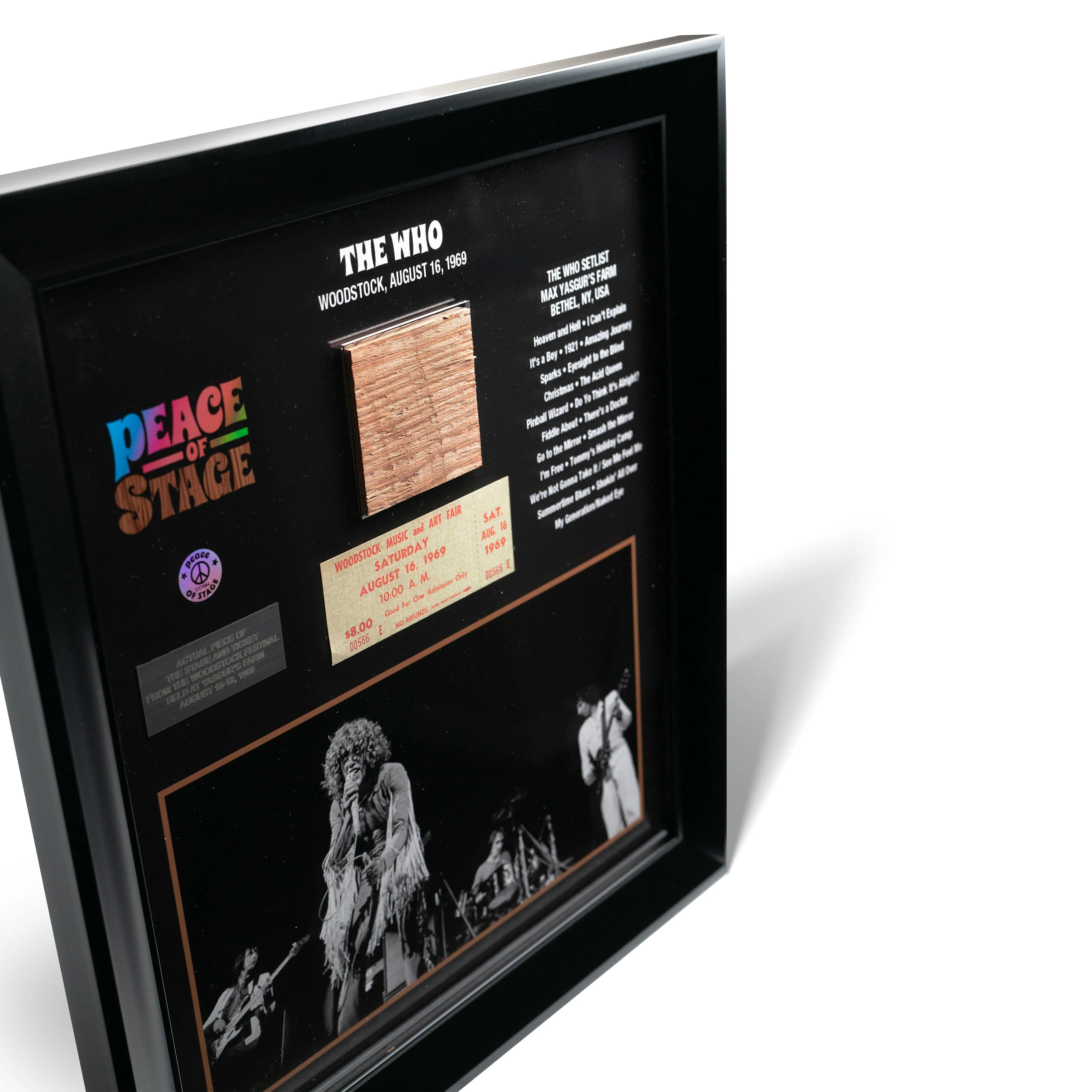 The Who Frame with Piece of 1969 Woodstock Stage and Original Ticket - Image 2